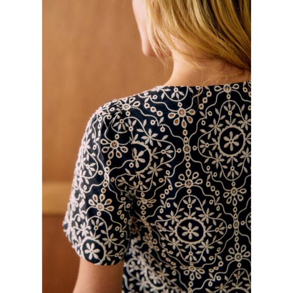 Sezane Emma Blouse - 2 - Contrast Embroidery Black Ecru - Picture 4 of 4